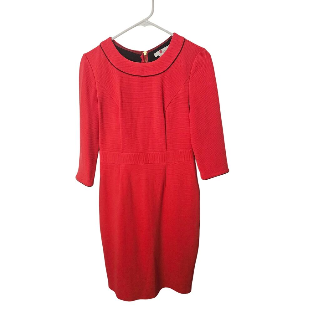 Boden Raspberry Red Pink Textured Knit Sheath Dress 3/4 Sleeve Size 6